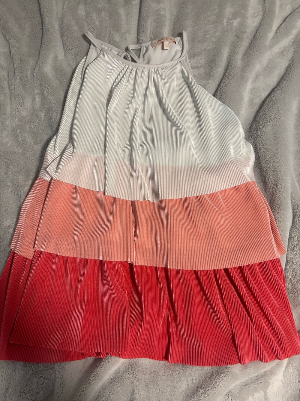 Tiered Pleated Halter Tank Top in White, Coral & Red